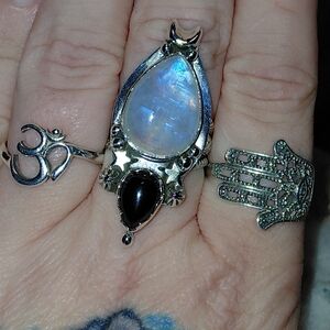 Gigantic Moonstone And Black Onyx Statement Ring